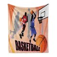 thumbnail image 1 of Basketball Soft Flannel Fleece Blanket, Basketball Action Players on Abstract Background Classical Poster Style Print, Cozy Plush for Indoor and Outdoor Use, 50" x 60", Orange Black, by Ambesonne, 1 of 6