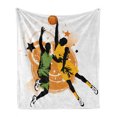 thumbnail image 1 of Basketball Soft Flannel Fleece Blanket, Image of 2 Basketball Players in a Heated Game Rings Stars in the Background, Cozy Plush for Indoor and Outdoor Use, 50" x 60", Orange Green, by Ambesonne, 1 of 6