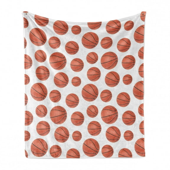Basketball Soft Flannel Fleece Throw Blanket, Realistic Style Balls Pattern on White Classical Sports Themed, Cozy Plush for Indoor and Outdoor Use, 50" x 70", Pale Cinnamon White, by Ambesonne