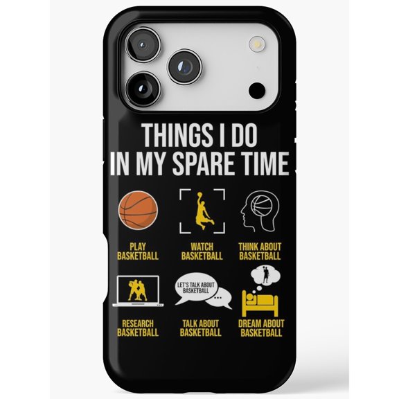 Basketball Spare Time Icons Tough Phone Case for Apple iPhone, Black, White, Yellow and Orange