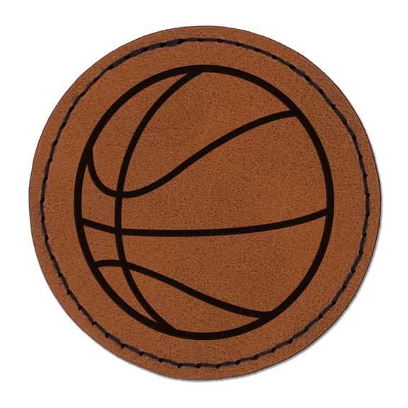 Basketball Sport 2.5" Faux Leather Round Engraved Iron-On Patch - Brown