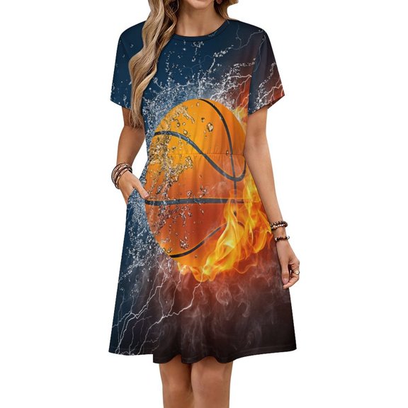 Basketball Sport Ball Dress Fashion Beach Short Sleeve Dresses Female Party Printed Sundress
