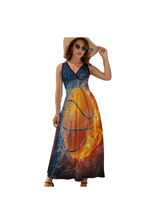 Basketball Sport Ball Dress Summer Street Style Bohemia Long Dresses Female Sleeveless Printed Maxi Dress
