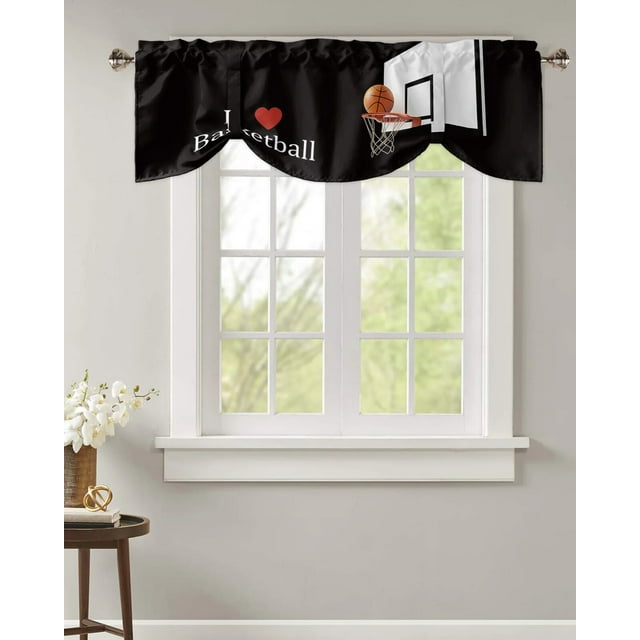 Basketball Sport Black Window Valance Curtain Kitchen Cafe Short