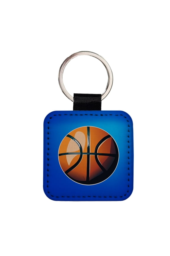 Basketball Sport Faux Leather Square Keychain