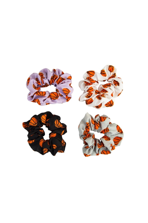 Basketball Sport Hair Scrunchies 4 Pack Cotton Elastic Hair Bands Scrunchy Hair Ties Ropes Scrunchie for Women or Girls Hair Accessories Coach Gift