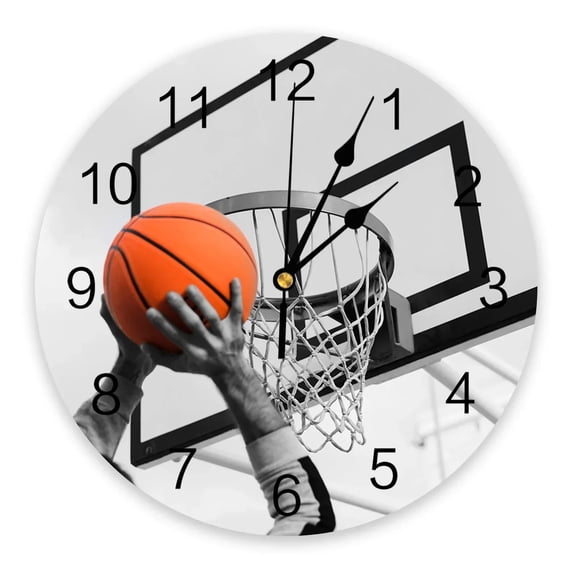 Basketball Sport Shooting PVC Wall Clock Modern Design Living Room Decoration Wall Clock Home Decore Wall Digital Clock(10 Inch)