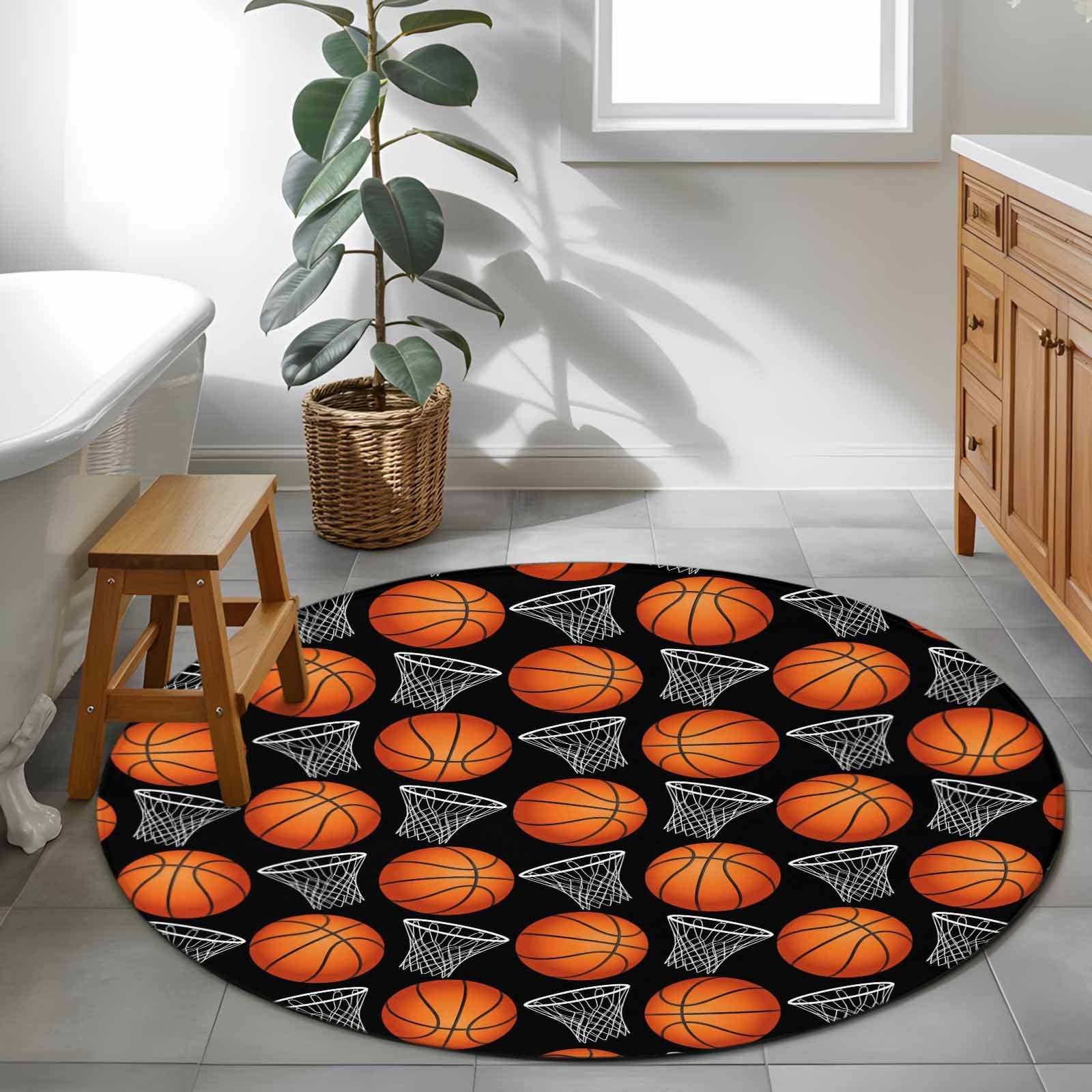 Basketball Sports 4ft Round Rug for Cozy Reading Nook Home Office Chair ...