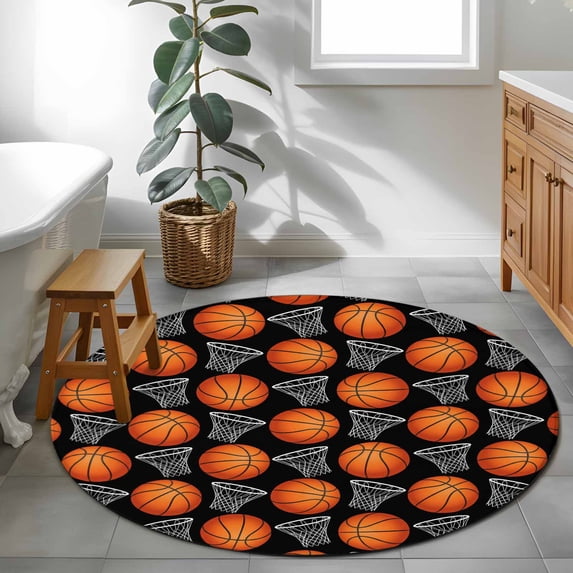 Basketball Sports 4ft Round Rug for Cozy Reading Nook Home Office Chair ...