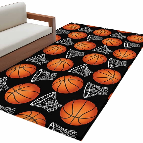 Basketball Sports Area Rug 3x5 Washable Rug Non Slip Modern Minimalist Grey Basket Hoop Large Area Rug Indoor Floor Carpet for Entryway Bedroom Kitchen Living Room Home Office Dining Room Nursery