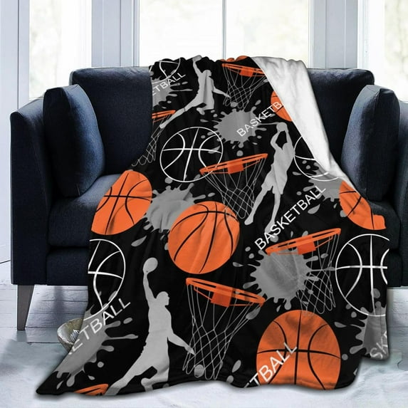 Basketball Sports Ball Cool Throw Blanket Soft Bed Bedding Warm Cozy Plush Flannel Fleece Blankets Gifts for Kids Boys Teens Men, Sofa Couch Bedroom Home Decor, 50x60