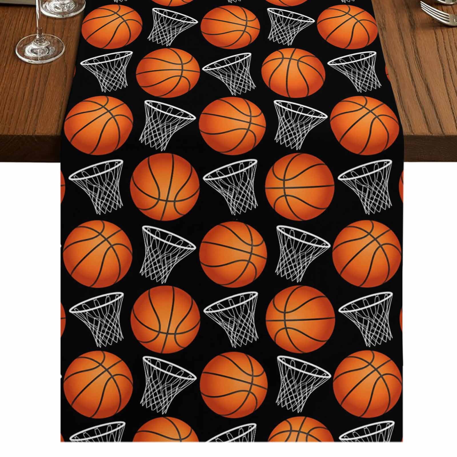 Basketball Sports Burlap Cotton Table Runner 14x72 Inches Long, Modern ...