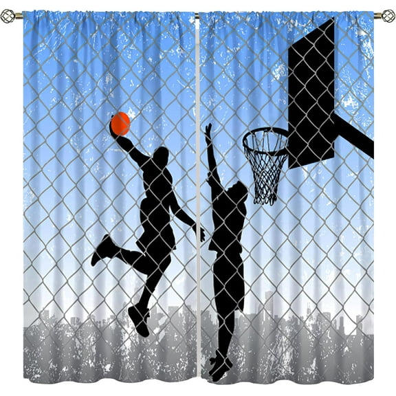 Basketball Sports Curtains with Players On Backdrop Street Basketball Sports Theme, Teenagers Children Boys Bedroom Living Room Blackout Curtains,42X63 Inch