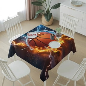 Basketball Sports Ice and Fire Table Cloth 54x54in, Waterproof Square Tablecloth Wipeable Tablecloths Lightning Abstract Art Table Covers for Dining Tables Party Indoor Outdoor