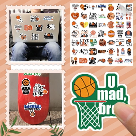 Basketball Sports Stickers 50 Pack Vinyl Decals For Luggage Laptop Notebook Water Bottle Helmet Diy Craft Decor