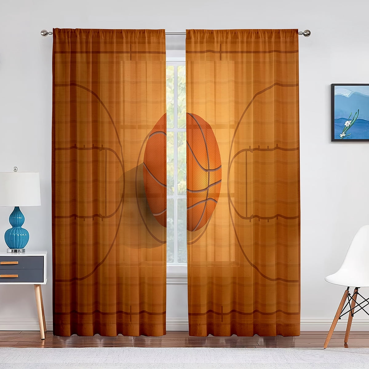 Basketball Sports Theme Sheer Voile Curtain for Teen Boys Men Bedroom ...