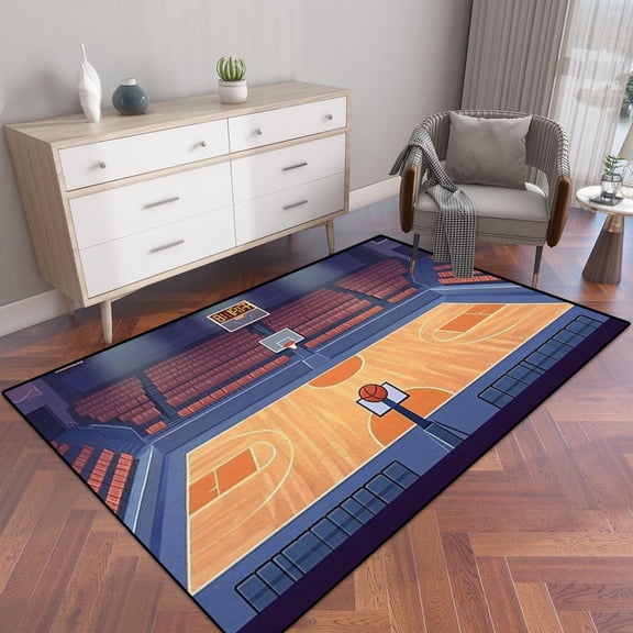 Basketball Stadium Cartoon Empty Hall Field To Play Basketball Area Rug Outdoor Patio Rug Play Mat Modern Floor Carpet Non-Slip Home Decor Living Room 1x2ft
