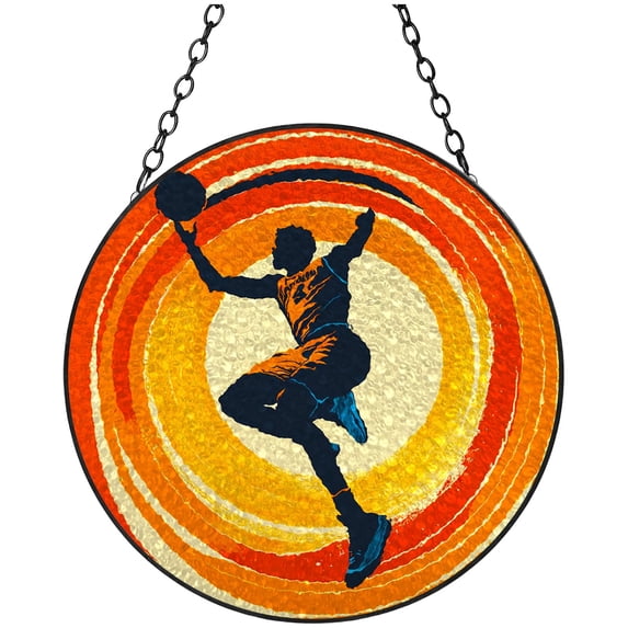 Basketball Stained Glass Suncatcher Colored Handmade Window Hangings Glass Suncatcher Crafts Kits for Indoor Garden Christmas Decor and Memorial 16x16cm(5)