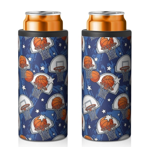 Bdd Pattern Basketball and Star Blue Pattern 12oz Can Cooler 1 Pack, Vacuum ...