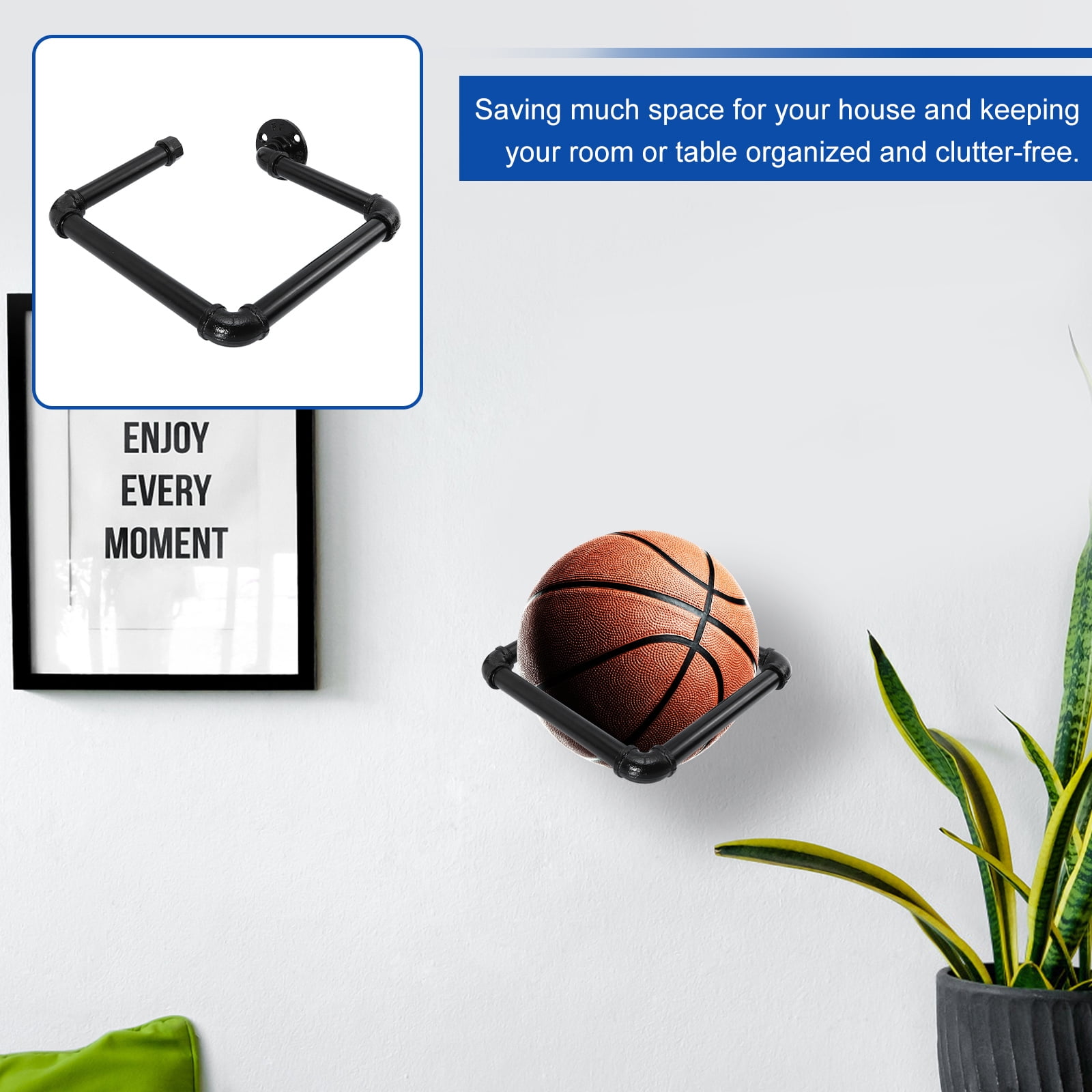 Basketball Storage Rack 1Pc Industrial Pipe Wall Mounted Holders