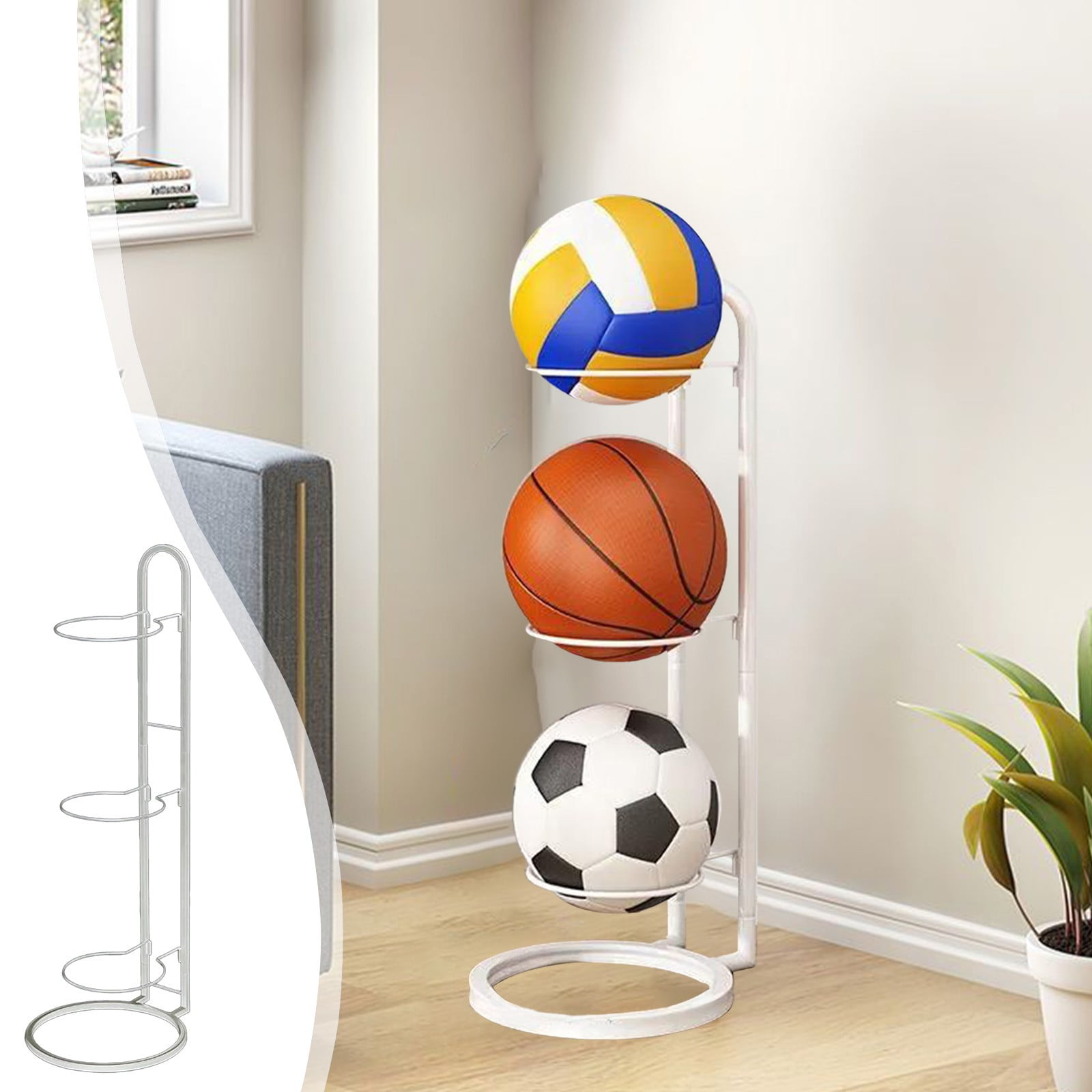Small Basketball Storage Rack Basketball Storage Rack, 3-tier Wall Mount Organizer, Iron Material ...