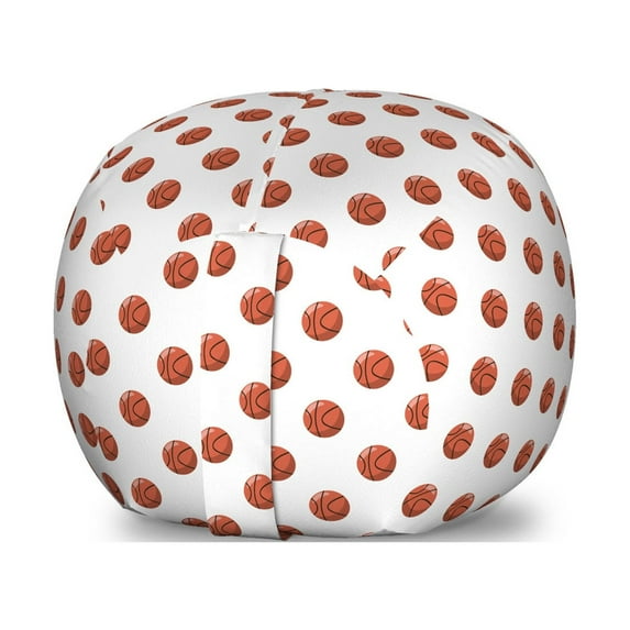 Basketball Storage Toy Bag Chair, Cartoon Classical Balls Competition Scoring Professional Tournament, Stuffed Animal Organizer Washable Bag, Large Size, Cinnamon Black White, by Ambesonne