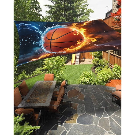 Basketball Sun Shade Sail 6.5'X10' Water and Fire Lightning Impact UV Block Outdoor Sail Shades Breathable Waterproof Rectangular Sunshade for Patio Garden Pool Pergola Porch