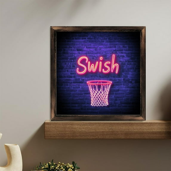 Basketball Swish Net Wooden Sign Wall Plaque - Vintage Art Decoration, Wall Decoration - Ideal Gift For Home Decoration, Living Room, Bathroom, Bedroom, Garden, Dining, Bar, Cafe, Festival Party De