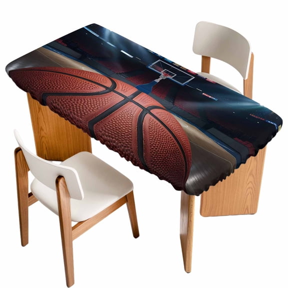 Basketball Table Cloths for 3 Foot Rectangle Tables, Sports Theme Stadium Field Lights Ball Patio Waterproof Elastic Fitted Tablecloths, Washable Rectangular Table Cover for Camping