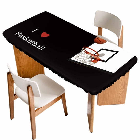 Basketball Table Cloths for 4 Foot Rectangle Tables, Modern Funny Minimalist Sports Patio Waterproof Elastic Fitted Tablecloths, Washable Rectangular Table Cover for Camping