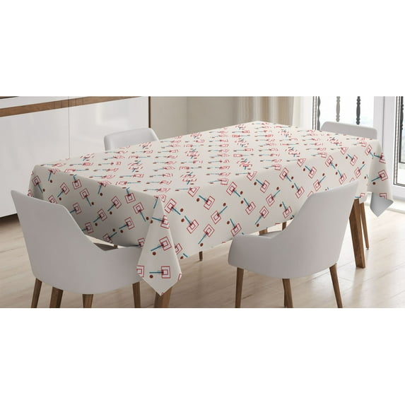 Basketball Tablecloth, Basketball Court Cartoon Style Collage Competition Sports, Rectangle Satin Table Cover Accent for Dining Room and Kitchen, 52" X 70", Blue Vermilion and Brown, by Ambesonne