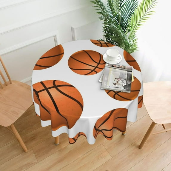 Basketball Tablecloth Round Table Cloths 60 Inch Wrinkle Resistant Picnic Table Covers Washable Polyester for Holiday Kitchen Party Picnic