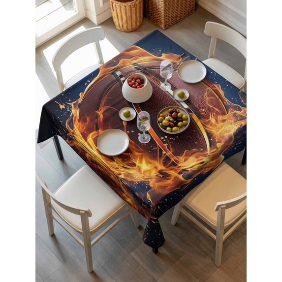 Basketball, Tablecloth Square Table Cloth 60x60, Waterproof Outdoor Table Cloth Decorative Table Cover Protectors, Sports Black Orange Washable Table Cover for Kitchen Dinning Party