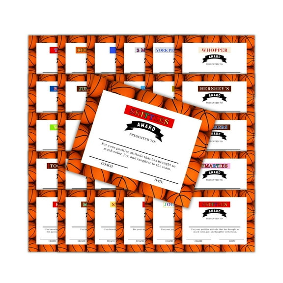 Basketball Team Candy Bar Themed Awards 30pk 8.5x11 Unique Achievement Superlatives MVP Junior Kat End of Season Team Spirit