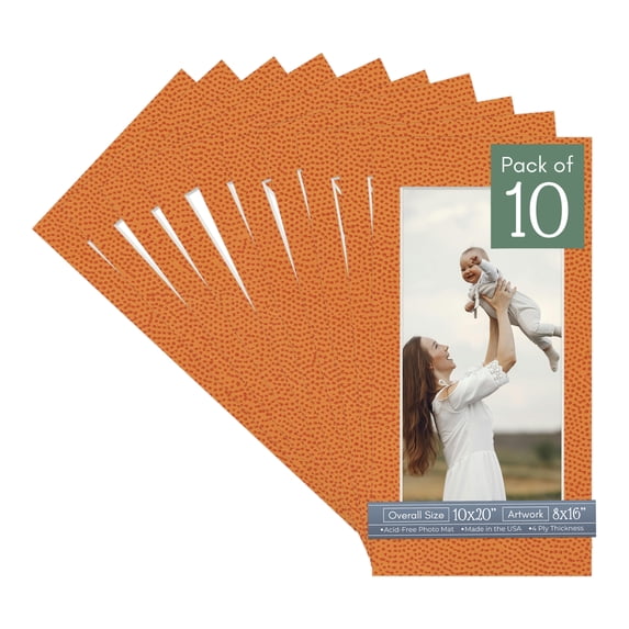Basketball Texture Picture Frame Mat for 10x20 Frames - Fits 8x16 Photos - 10 Mats