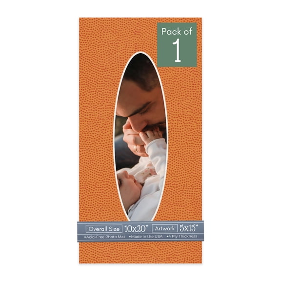 Basketball Texture Picture Frame Mat for 10x20 Frames - Oval Opening for 5x15 Photos - 1 Mat