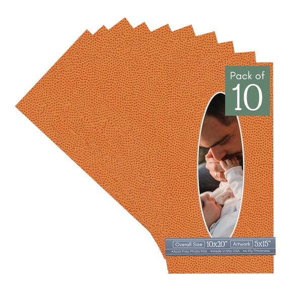 Basketball Texture Picture Frame Mat for 10x20 Frames - Oval Opening for 5x15 Photos - 10 Mats