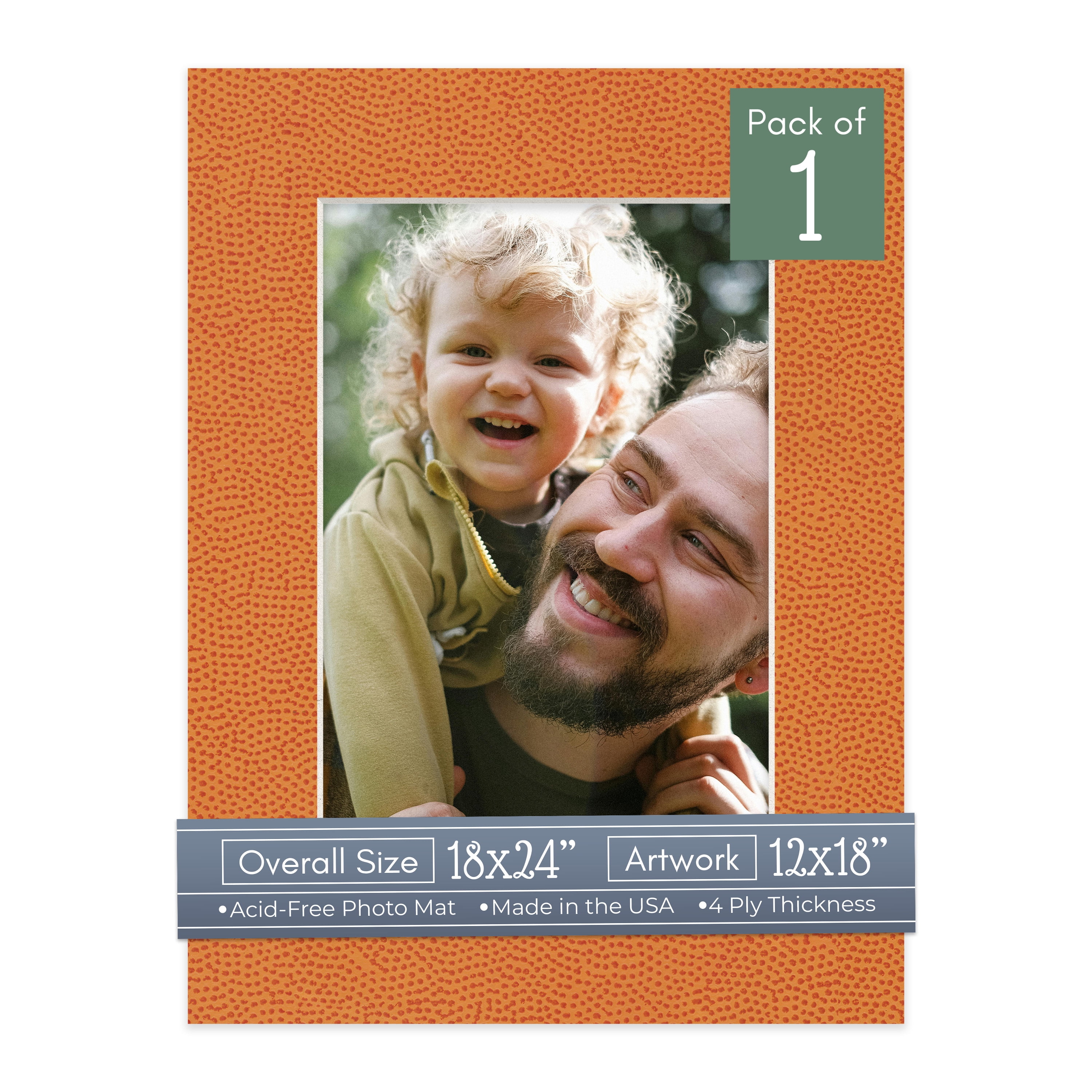 Basketball Texture Picture Frame Mat for 18x24 Frames - Fits 12x18 Photos - 1 Mat