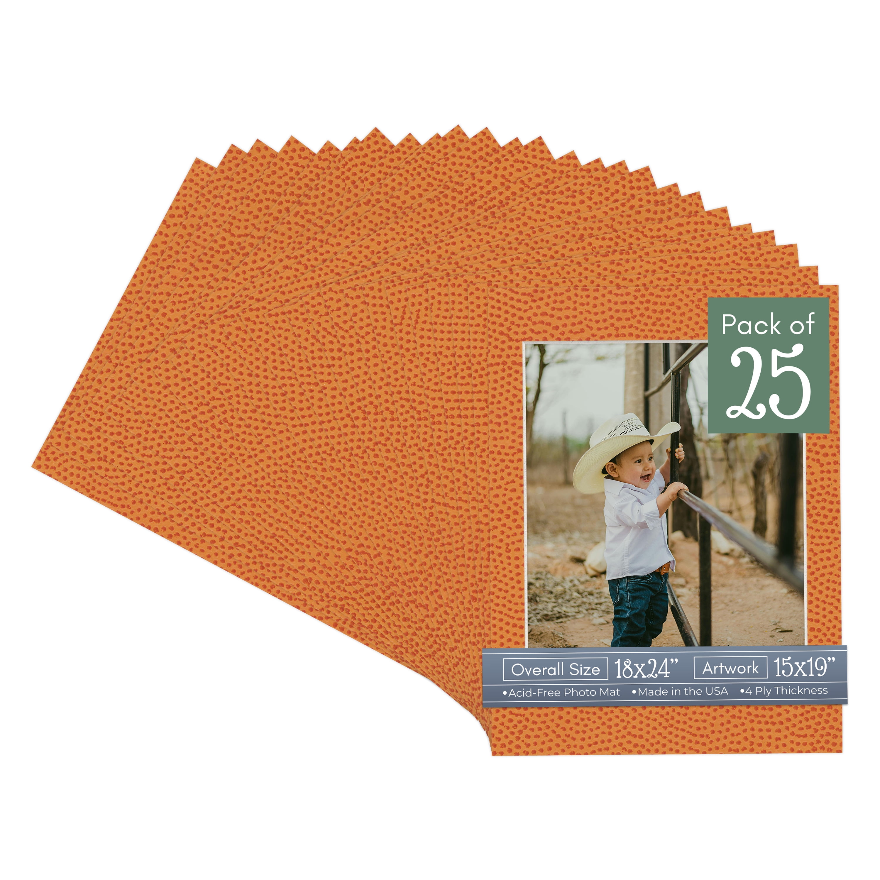 Basketball Texture Picture Frame Mat for 18x24 Frames - Fits 15x19 Photos - 25 Mats