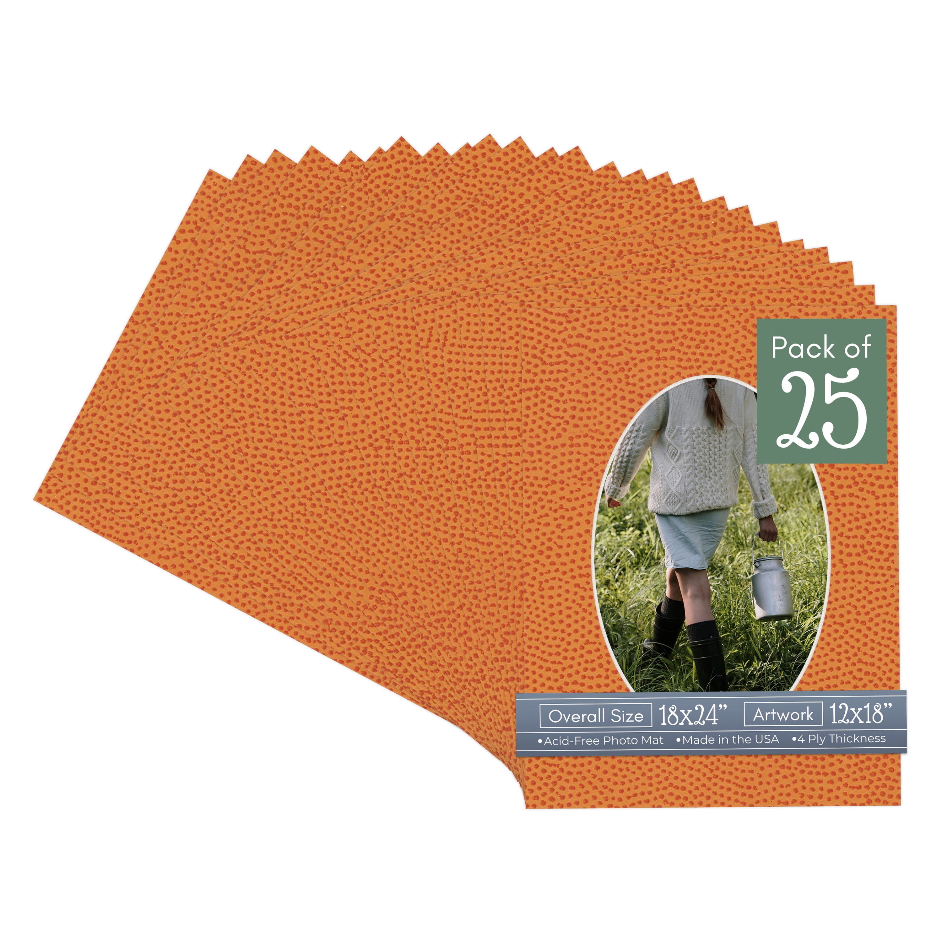 Basketball Texture Picture Frame Mat for 18x24 Frames - Oval Opening for 12x18 Photos - 25 Mats