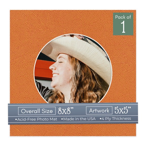 Basketball Texture Picture Frame Mat for 8x8 Frames - Circle Opening for 5x5 Photos - 1 Mat