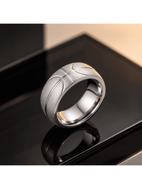 Basketball Texture Wide Band Ring For Men Women 14K White Gold Filled Sport Inspired Jewelry