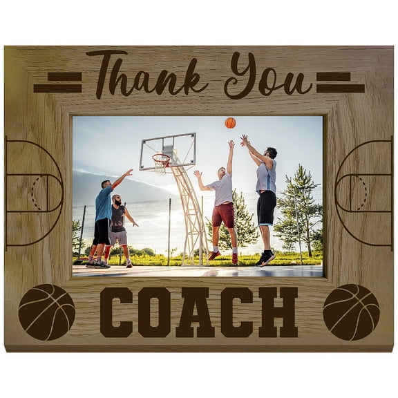 Basketball Themed Frame Thank You oto Frames Natural Wood Vintage Sport Coaches Engraved Picture Display Tabletop Wall Hanging Decor