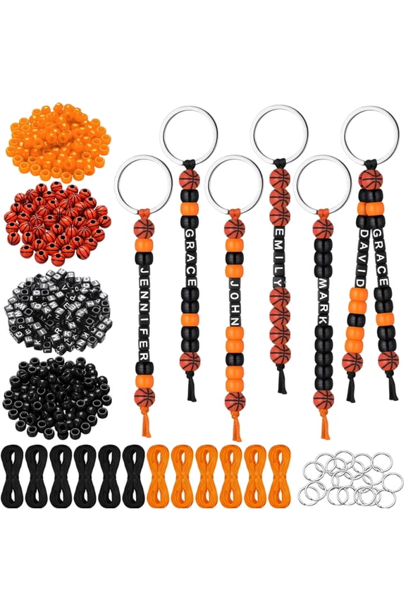 Basketball Themed Keychain Making Kit, Complete Sport Bead Key Chain Craft DIY Keyring Supplies for Theme Party Favors, Gifts & Decor