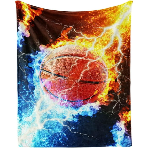 Basketball Throw Blanket, 40" x 30" Flannel Cool Basketballs Themed Printed Stuffed Plush Black Blankets, Soft Nap Throw Blanket for Home Boys Girls Women Basketball Lovers Gifts