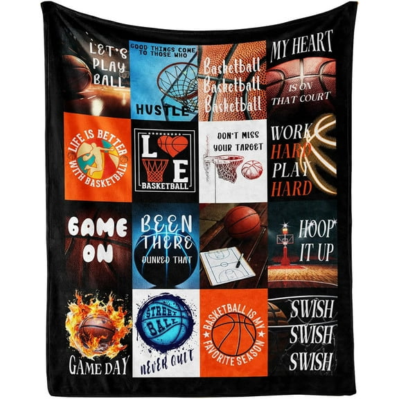 Basketball Throw Blanket, 40" x 30" Flannel Cool Basketballs Themed Printed Stuffed Plush Black Blankets, Soft Nap Throw Blanket for Home Boys Girls Women Basketball Lovers Gifts
