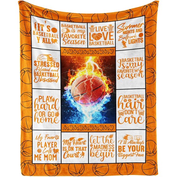 Basketball Throw Blanket, 40" x 30" Flannel Cool Basketballs Themed Printed Stuffed Plush Black Blankets, Soft Nap Throw Blanket for Home Boys Girls Women Basketball Lovers Gifts