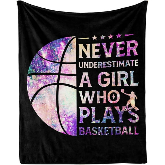 Basketball Throw Blanket, 40" x 30" Flannel Cool Basketballs Themed Printed Stuffed Plush Black Blankets, Soft Nap Throw Blanket for Home Boys Girls Women Basketball Lovers Gifts