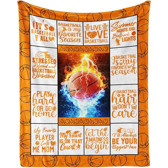Basketball Throw Blanket, 60" x 50" Flannel Cool Basketballs Themed Printed Stuffed Plush Black Blankets, Soft Nap Throw Blanket for Home Boys Girls Women Basketball Lovers Gifts