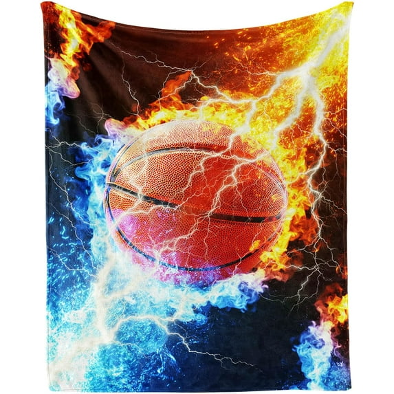 Basketball Throw Blanket, 80" x 60" Flannel Cool Basketballs Themed Printed Stuffed Plush Black Blankets, Soft Nap Throw Blanket for Home Boys Girls Women Basketball Lovers Gifts